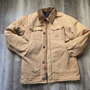 Carhartt Detroit Jacket 2XL Quilt Lined Duck Brown Tan Corduroy Distressed Vtg